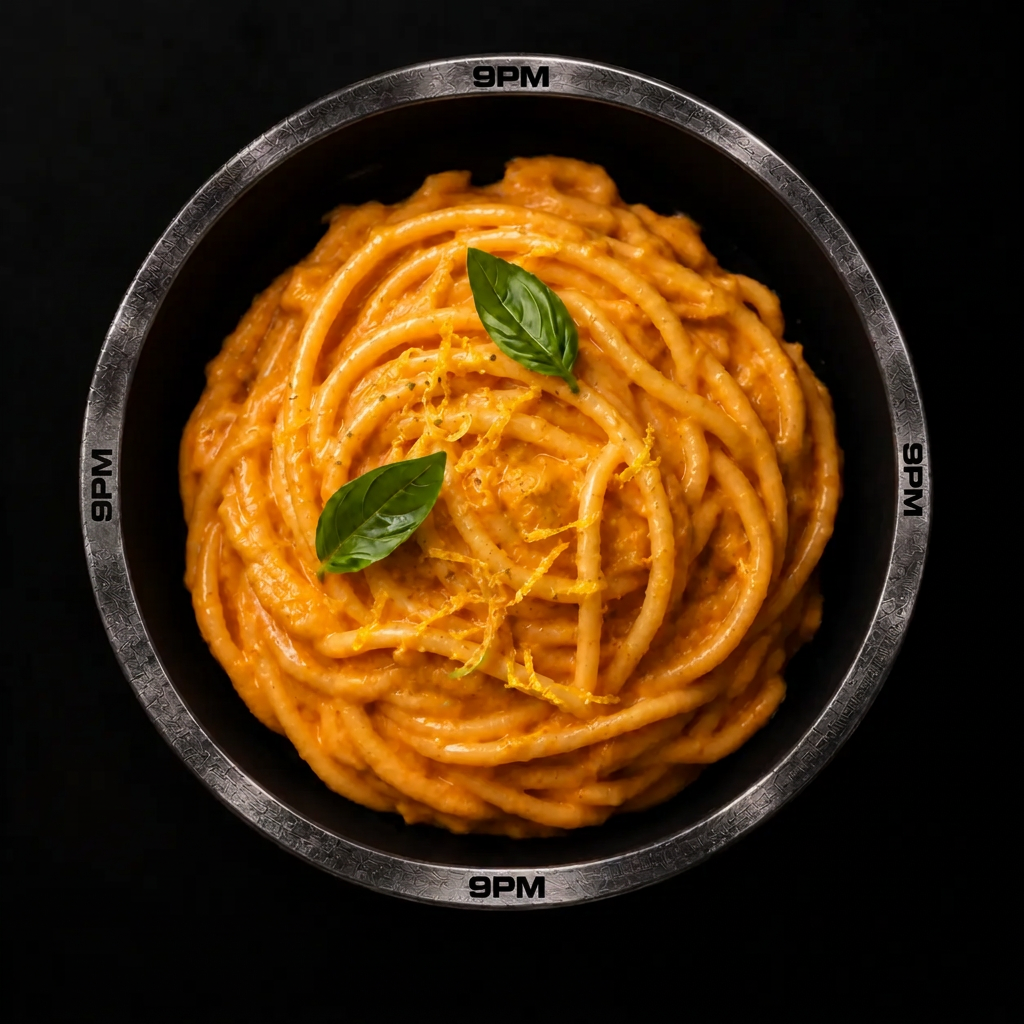 La Zucchina Perfetta, bowl photographed from above, black background